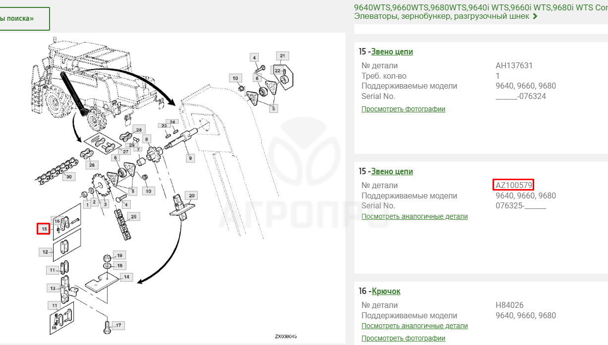 З/части JOHN DEERE (Джон Дир)
