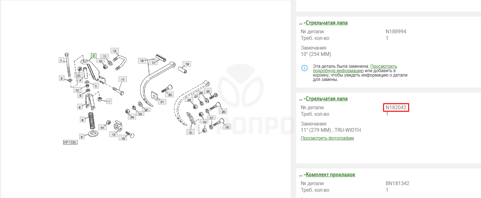 З/части JOHN DEERE (Джон Дир)
