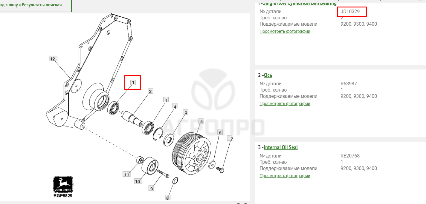 З/части JOHN DEERE (Джон Дир)